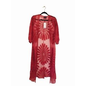 Artesia Lace Kimono Long Embroidered Sheer Cardigan Duster Boho Western Large